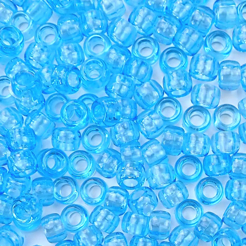 Light Sapphire Blue Transparent Plastic Craft Pony Beads, Size 6 x 9mm