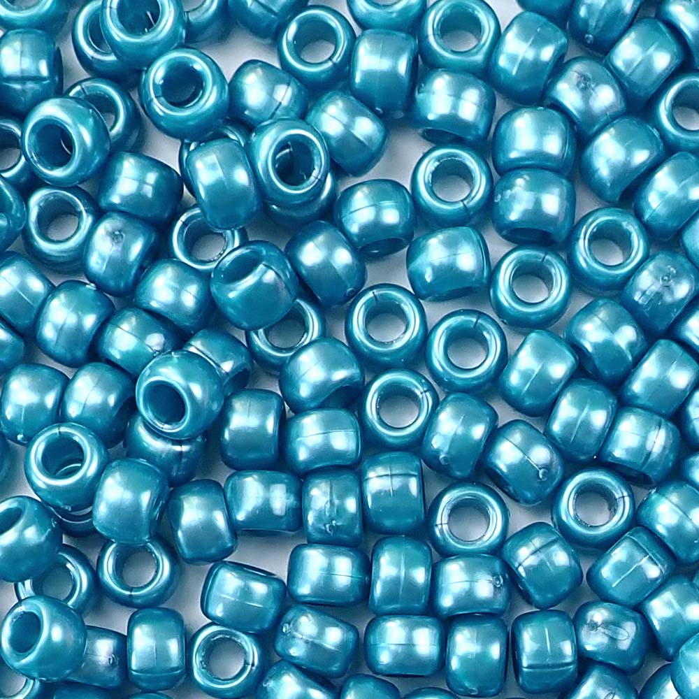 Teal Pearl Plastic Craft Pony Beads, Size 6 x 9mm