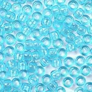 Transparent Light Turquoise Plastic Craft Pony Beads, Size 6 x 9mm
