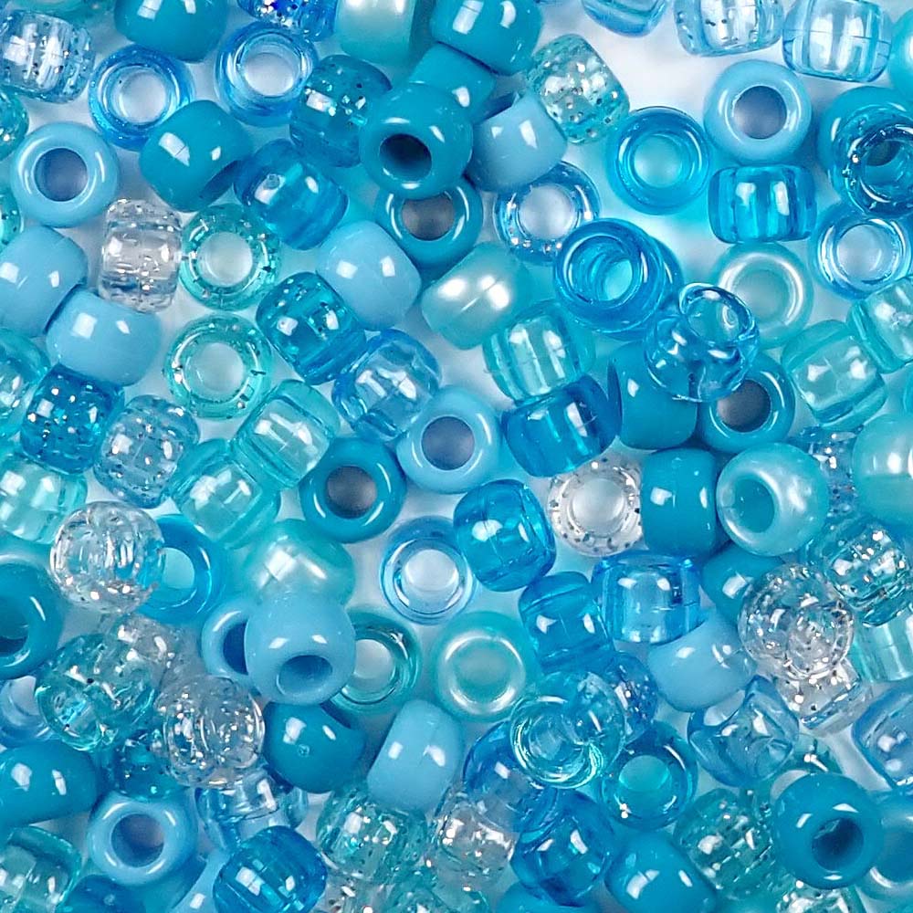 Caribbean Blue Mix Craft Pony Beads 6 x 9mm, Made in USA - Pony Beads Plus