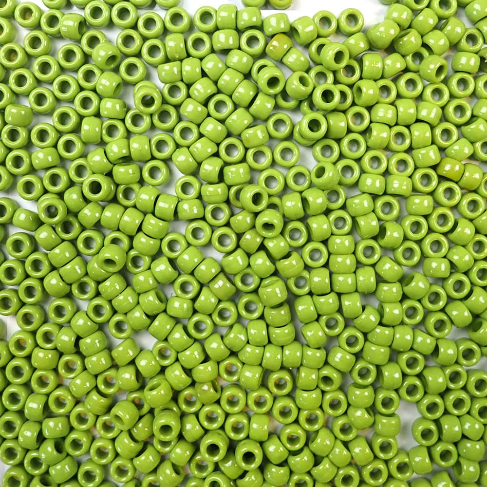 Kiwi Green Plastic Craft Pony Beads, Size 6 x 9mm