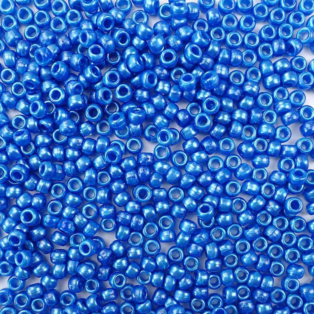 Dark Blue Pearl Plastic Craft Pony Beads, Size 6 x 9mm