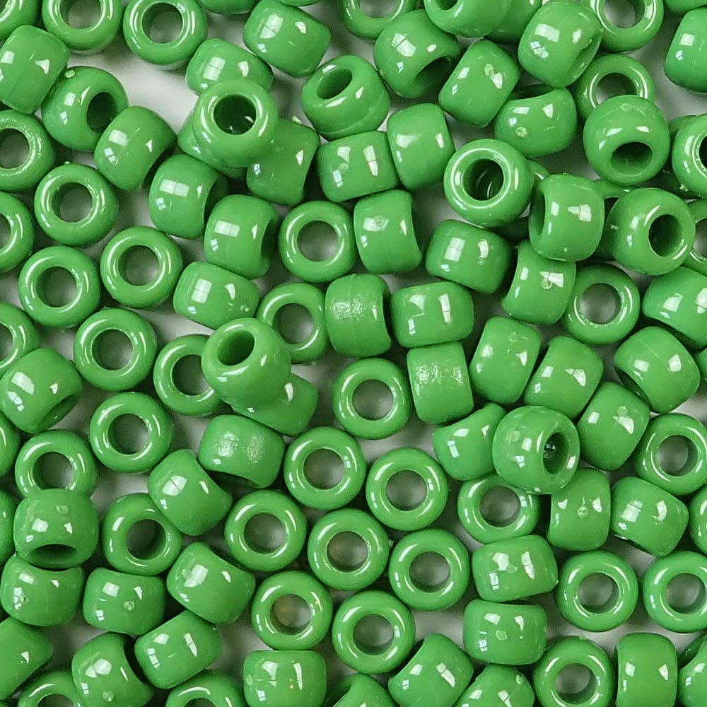Pea Green Plastic Craft Pony Beads, Size 6 x 9mm