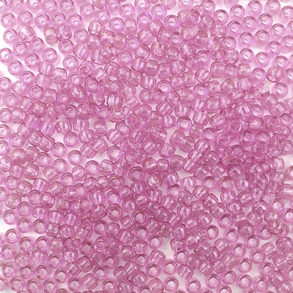 Light Amethyst Purple Transparent Plastic Craft Pony Beads, Size 6 x 9mm
