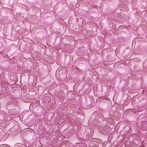 Light Amethyst Purple Transparent Plastic Craft Pony Beads, Size 6 x 9mm