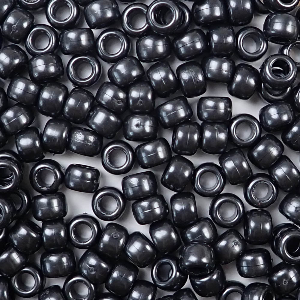 Black Pearl Plastic Craft Pony Beads, Size 6 x 9mm