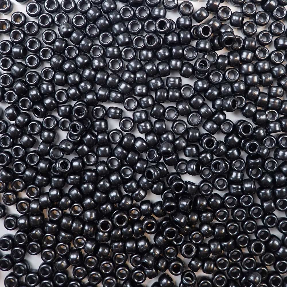 Black Pearl Plastic Pony Beads 6 x 9mm, about 100 beads