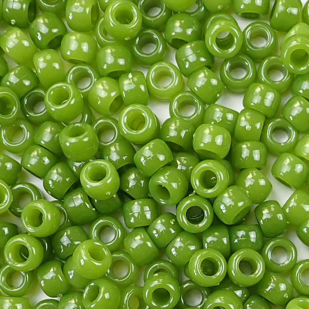 Jade Green Plastic Craft Pony Beads, Size 6 x 9mm