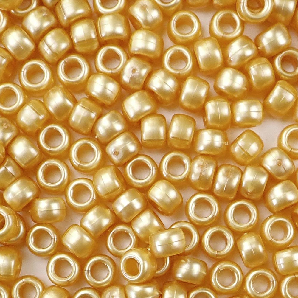 Gold Pearl Plastic Craft Pony Beads, Size 6 x 9mm