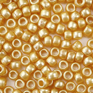 Gold Pearl Plastic Craft Pony Beads, Size 6 x 9mm