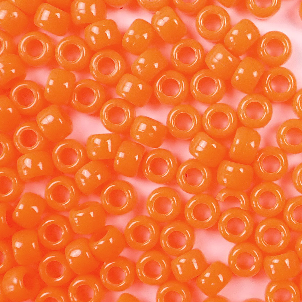 Neon Bright Orange Plastic Craft Pony Beads, Size 6 x 9mm