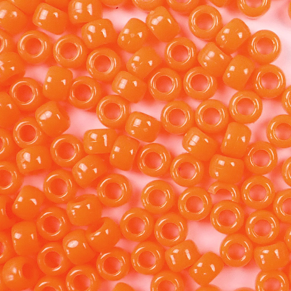 Neon Bright Orange Plastic Craft Pony Beads, Size 6 x 9mm