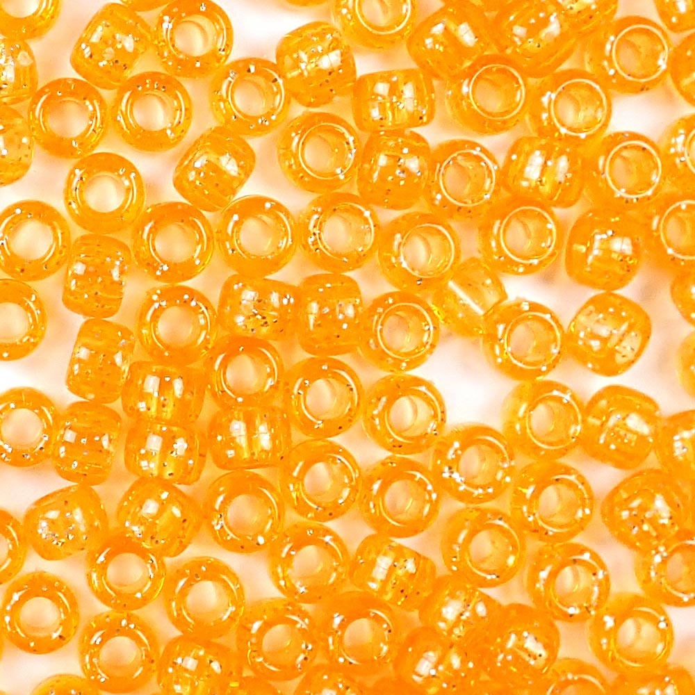 Orange Glitter Plastic Craft Pony Beads, Size 6 x 9mm