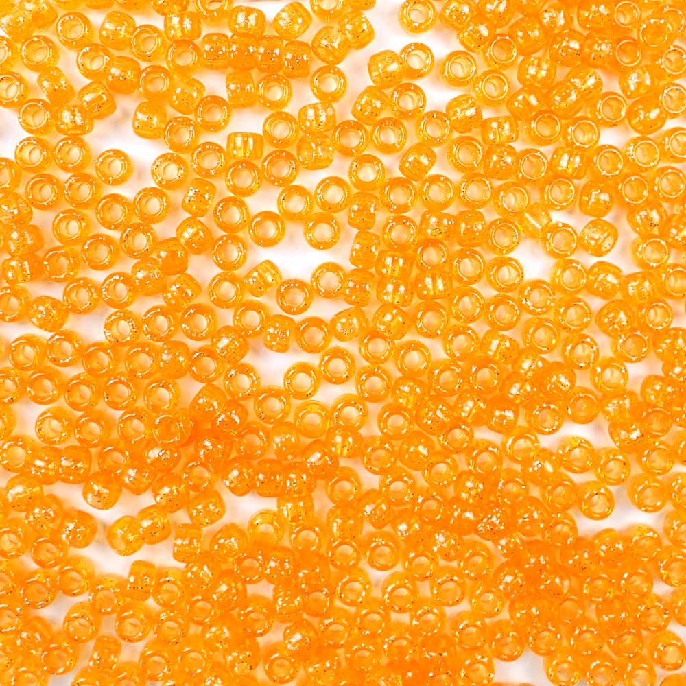 Orange Glitter Plastic Pony Beads 6 x 9mm, about 100 beads