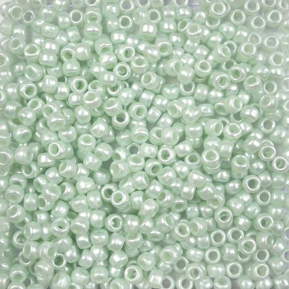 Sea Green Pearl Plastic Pony Beads 6 x 9mm