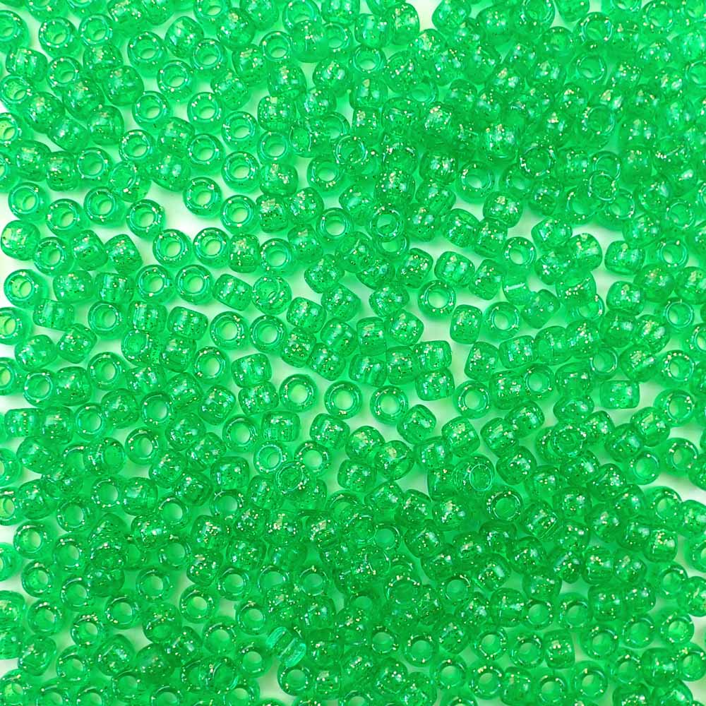 Mint Green Glitter Plastic Craft Pony Beads, Size 6 x 9mm