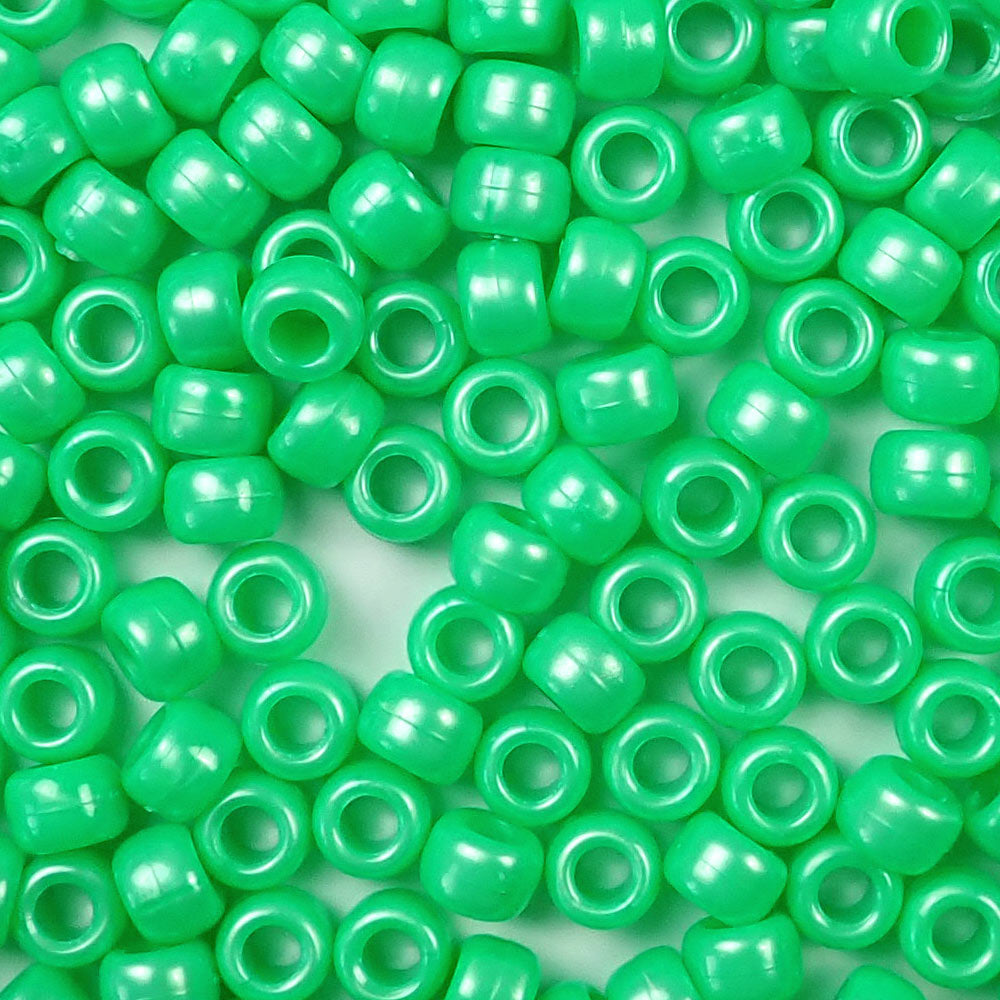 Light Green Pearl Plastic Pony Beads 6  x 9mm, about 100 beads
