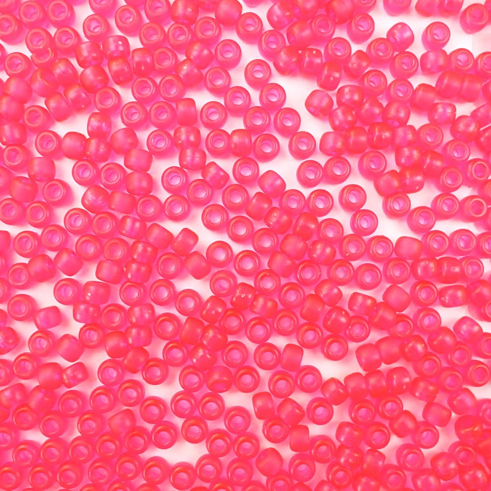 Hot Pink Frost Matte Plastic Craft Pony Beads, Plastic Bead Size 6 x 9mm in bulk bag