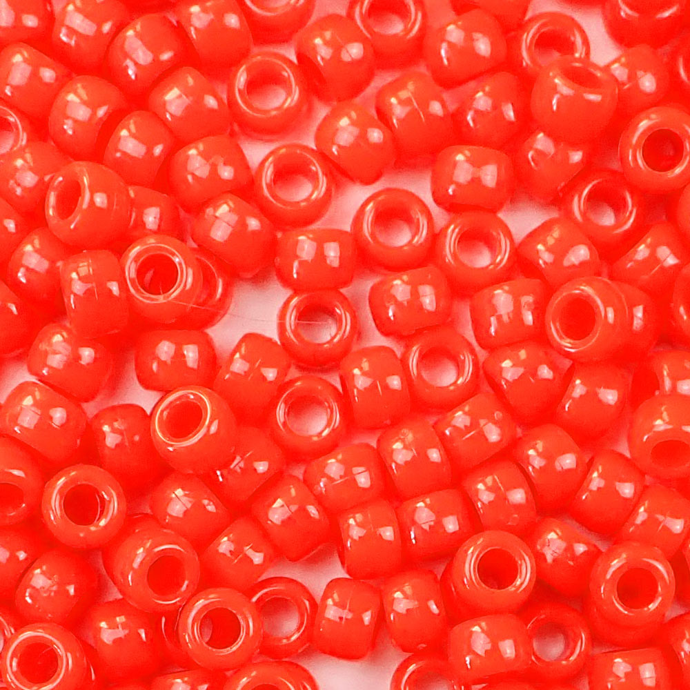 Neon Bright Red Plastic Craft Pony Beads, Plastic Bead Size 6 x 9mm in bulk bag
