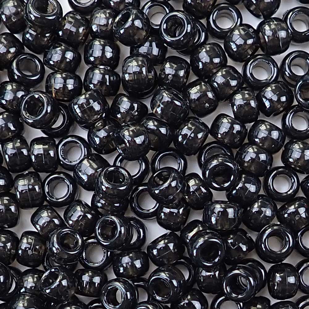 Transparent Jet Black Plastic Craft Pony Beads, Size 6 x 9mm