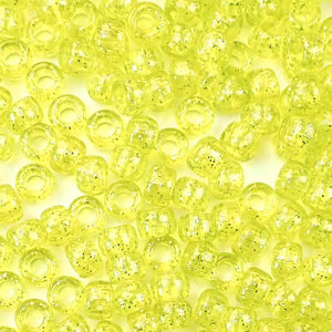 Yellow Glitter Plastic Craft Pony Beads, Size 6 x 9mm