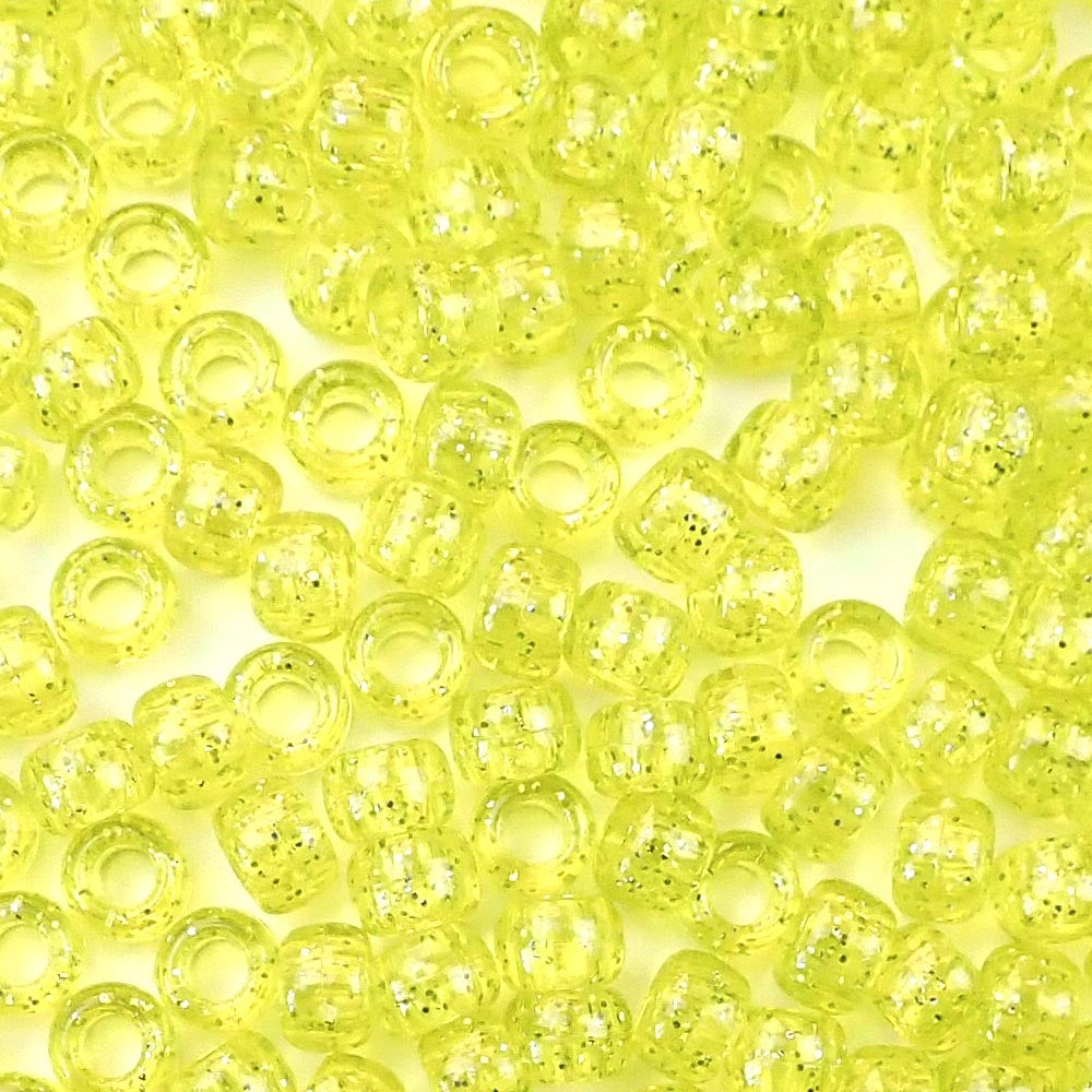 Yellow Glitter Plastic Craft Pony Beads, Size 6 x 9mm