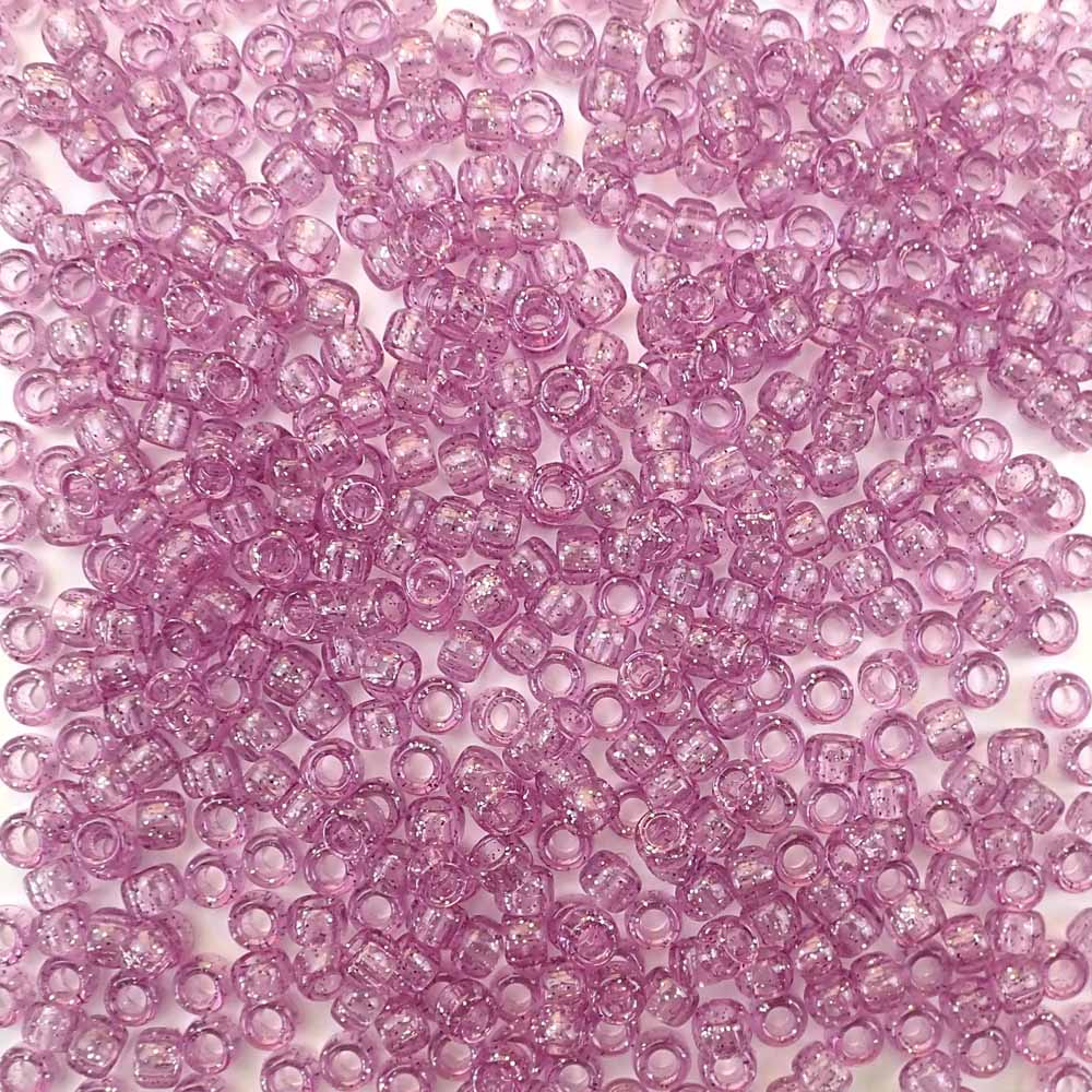 Light Amethyst Purple Glitter Plastic Craft Pony Beads, Size 6 x 9mm