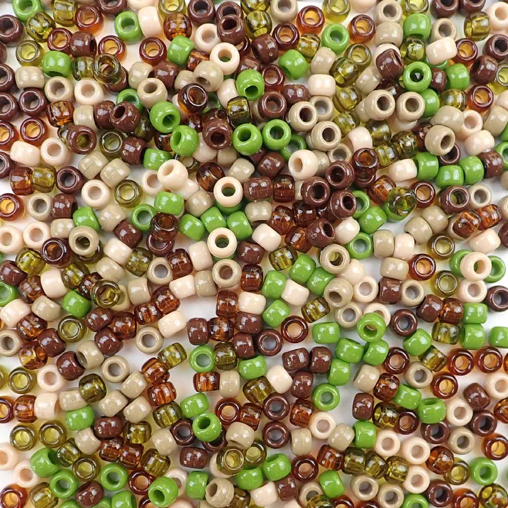 Camouflage Multicolor Mix Plastic Pony Beads 6 x 9mm