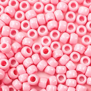 Pale Pink Plastic Craft Pony Beads, Plastic Bead Size 6 x 9mm in a bulk bag