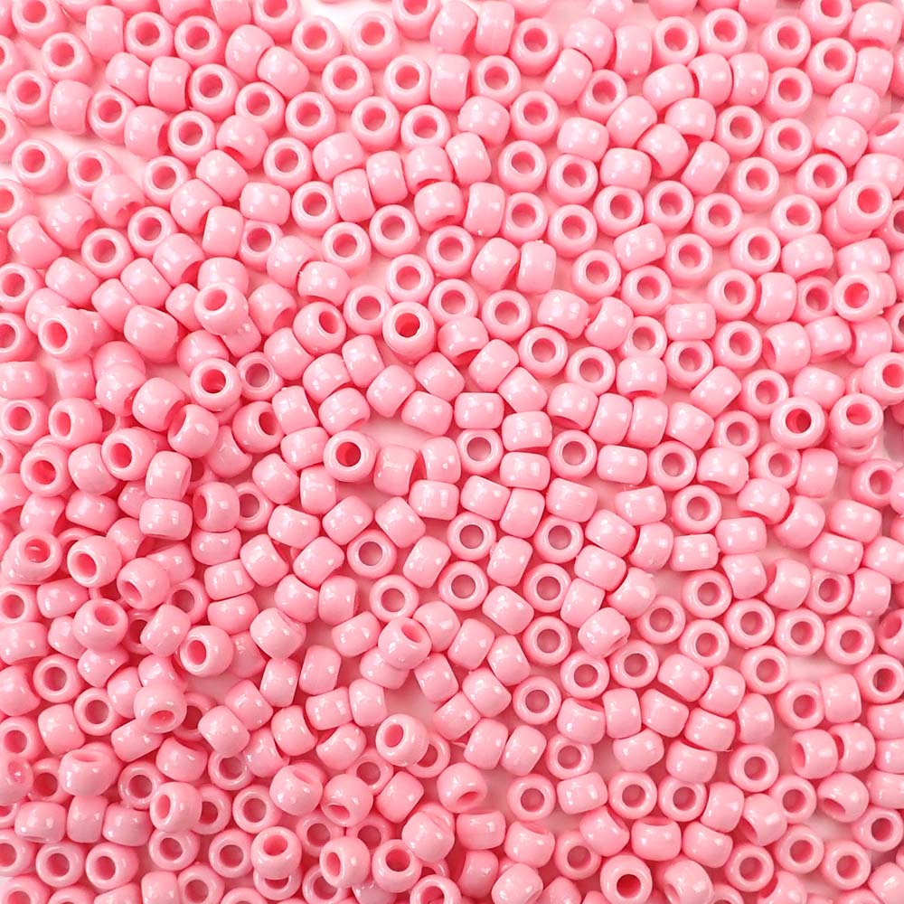 Pale Pink Plastic Craft Pony Beads, Plastic Bead Size 6 x 9mm in a bulk bag