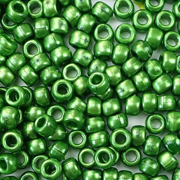 Green Pearl Plastic Craft Pony Beads 6 x 9mm Bulk, Made in the