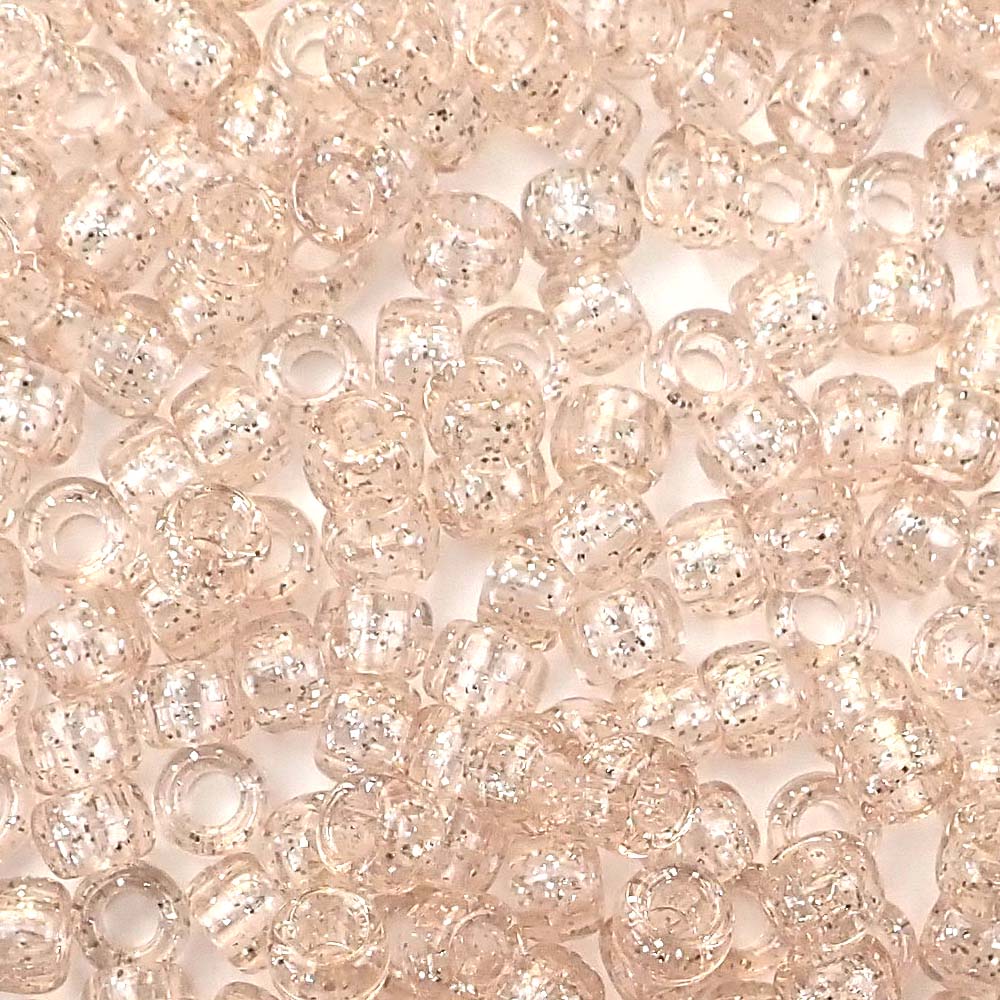 Champagne Glitter Plastic Craft Pony Beads, Size 6 x 9mm