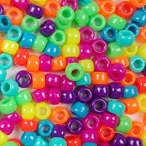 Bright and Bold Colors Multi Color Mix Plastic Craft Pony Beads, Bead Size 6 x 9mm in bulk bag