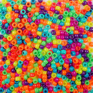 Bright and Bold Colors Multi Color Mix Plastic Craft Pony Beads, Bead Size 6 x 9mm in bulk bag