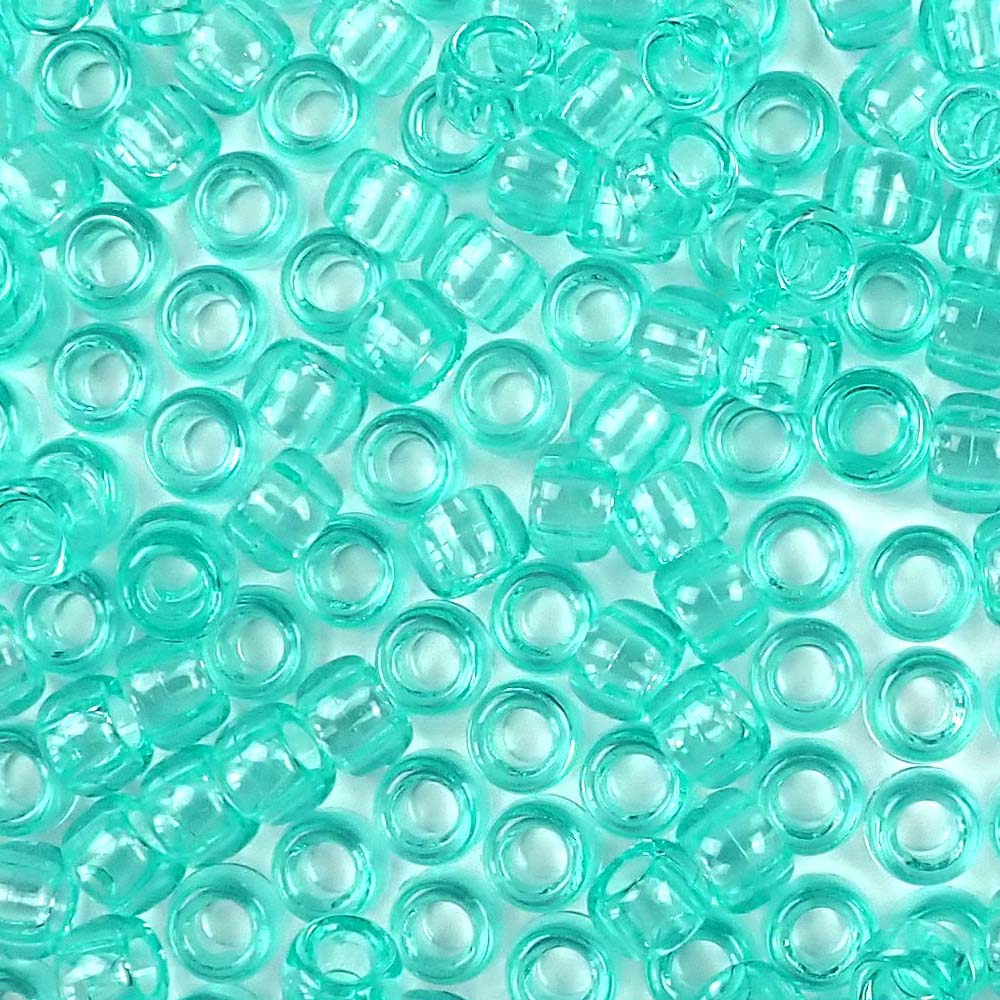 Transparent Light Aqua Green Plastic Craft Pony Beads, Size 6 x 9mm
