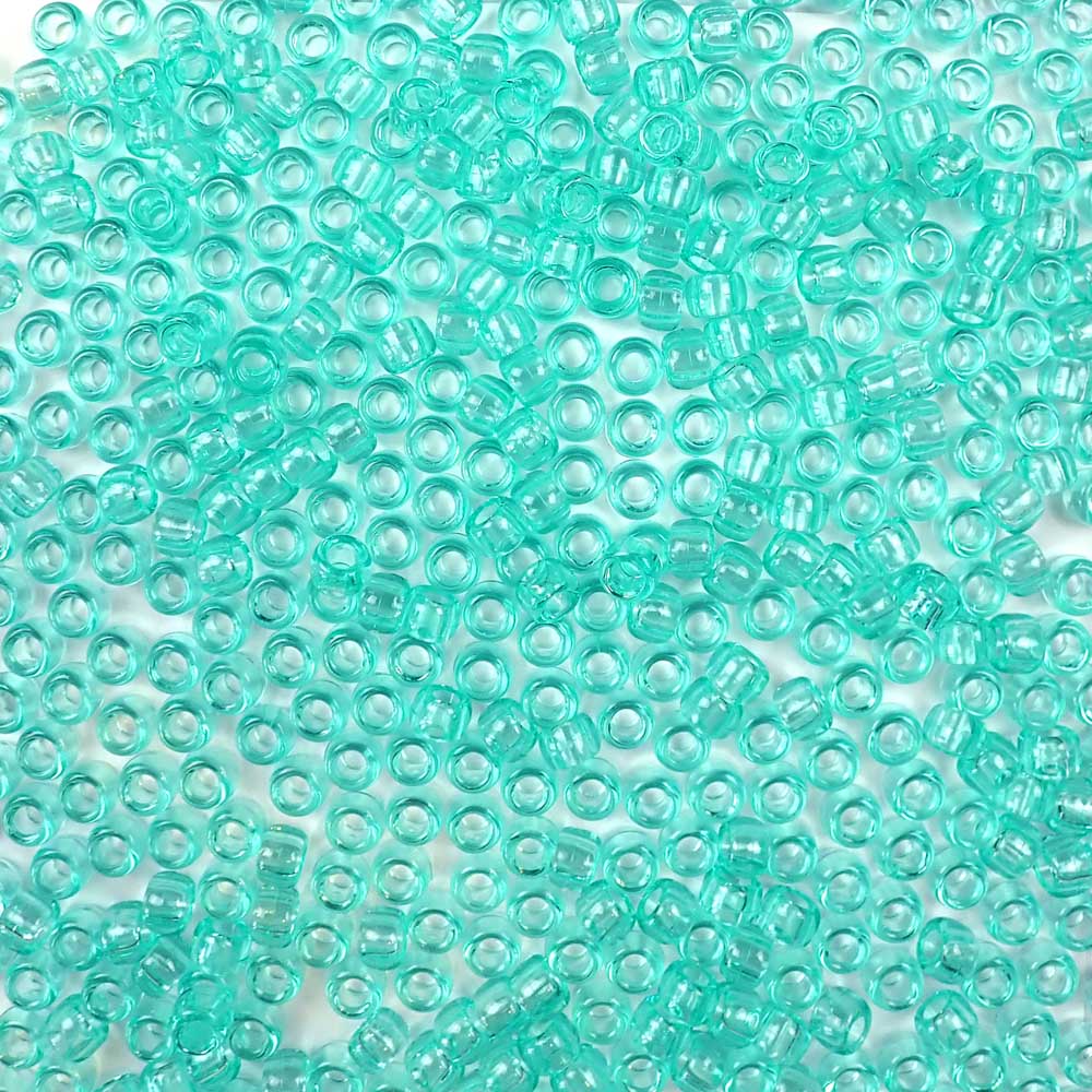 Light Aqua Green Transparent Plastic Pony Beads 6 x 9mm, about 100 beads