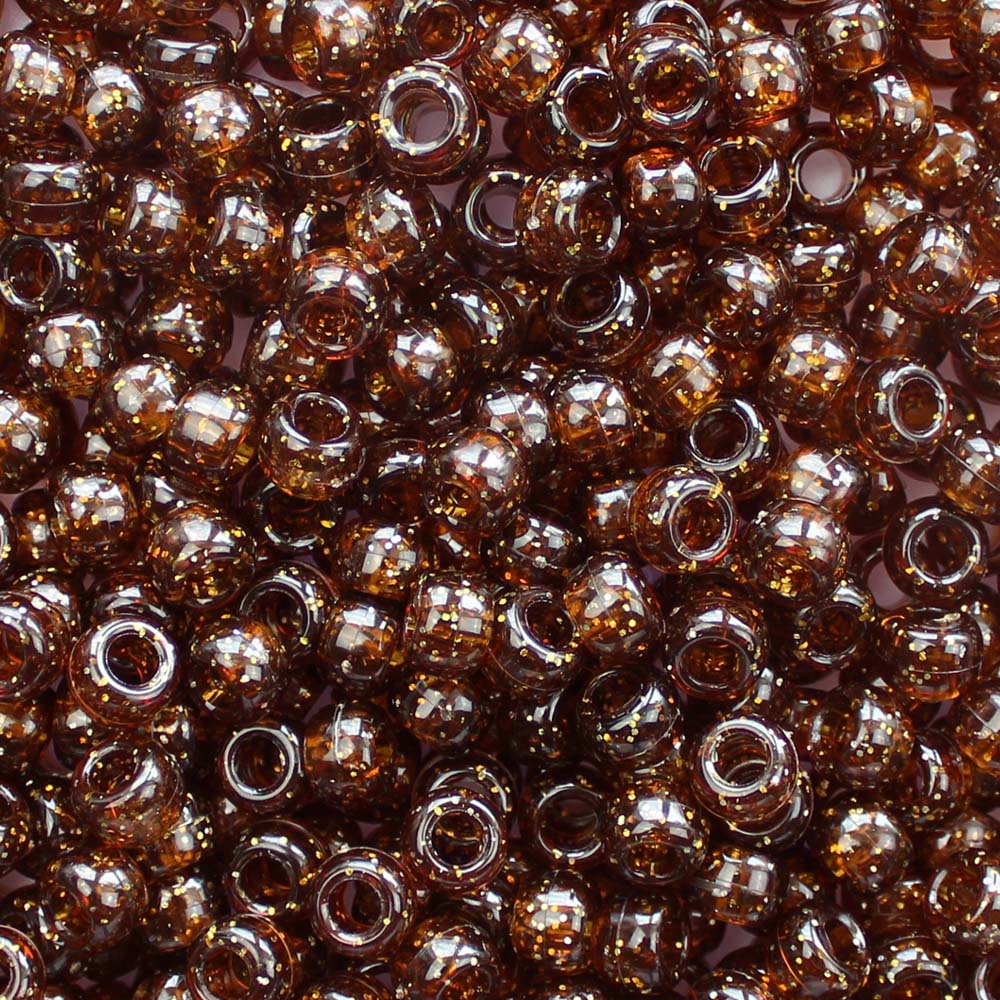 Root Beer (Brown) Glitter Plastic Pony Beads 6 x 9mm