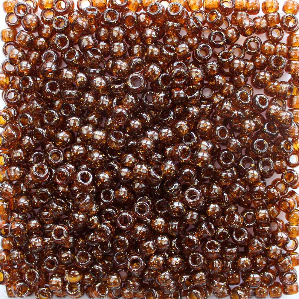 Root Beer (Brown) Glitter Plastic Pony Beads 6 x 9mm
