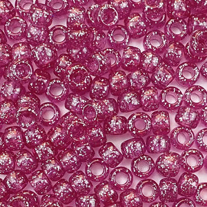 Fuchsia Dark Pink Glitter Plastic Craft Pony Beads, Plastic Bead Size 6 x 9mm in bulk bag