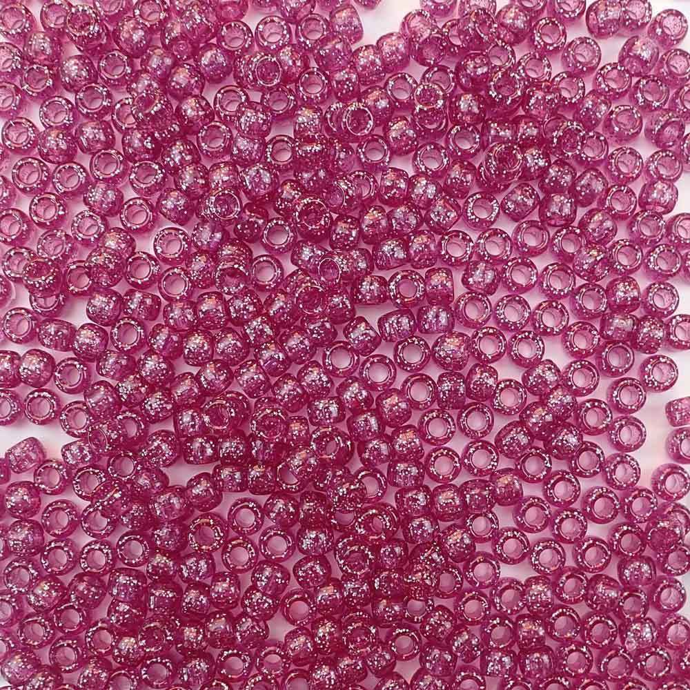 Fuchsia Dark Pink Glitter Plastic Craft Pony Beads, Plastic Bead Size 6 x 9mm in bulk bag