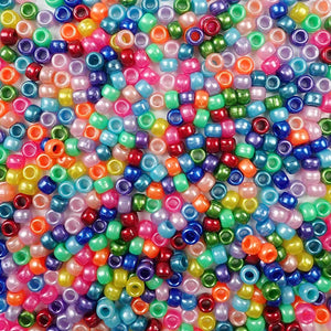 Rainbow Colors Pearlized Multi Color Mix Plastic Craft Pony Beads, Size 6 x 9mm
