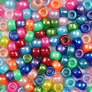 Rainbow Colors Pearlized Multi Color Mix Plastic Craft Pony Beads, Size 6 x 9mm