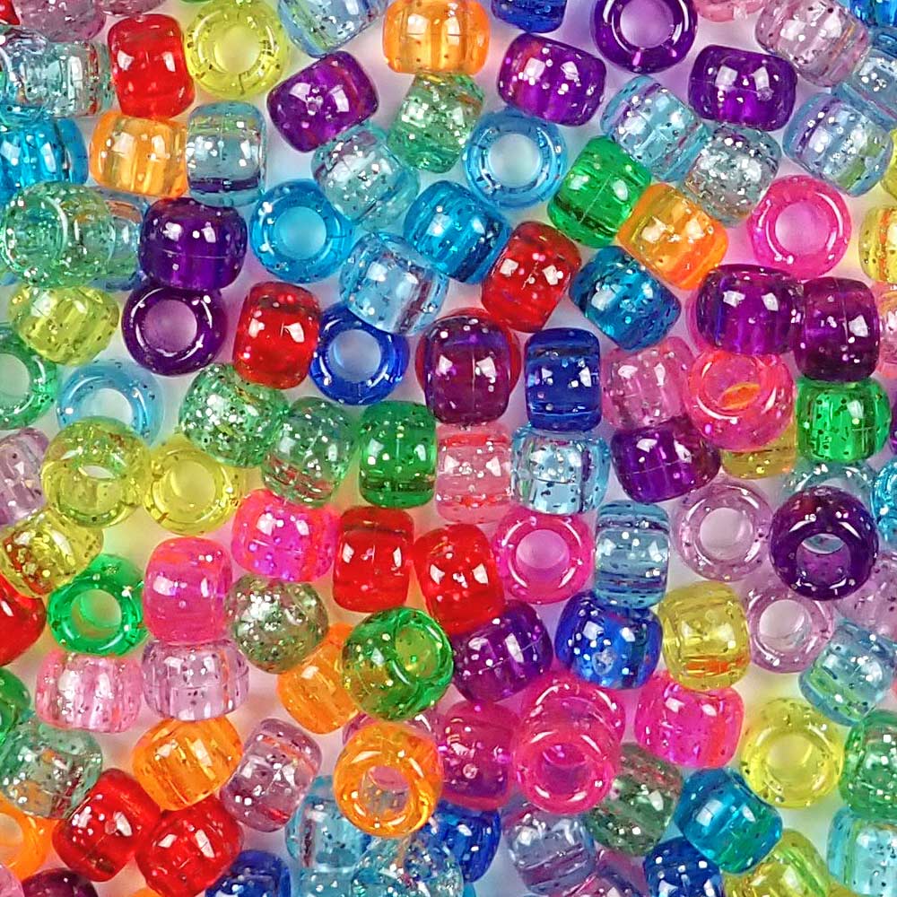 Gold Glitter Plastic Pony Beads 6 x 9mm, 150 beads