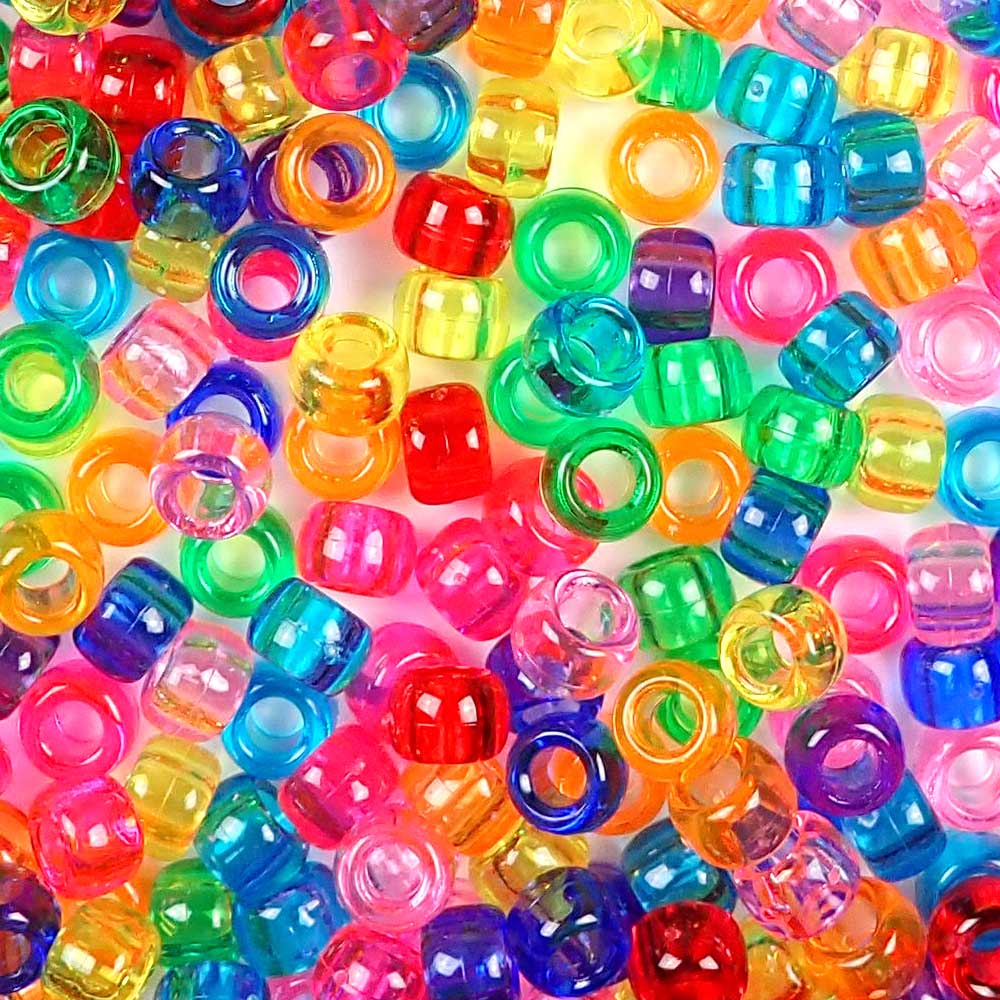 Fun Rainbow Transparent Mix Plastic Pony Beads 6 x 9mm