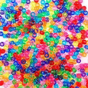 Rainbow Transparent Multi Color Mix Plastic Craft Pony Beads, Bead Size 6 x 9mm in bulk bag