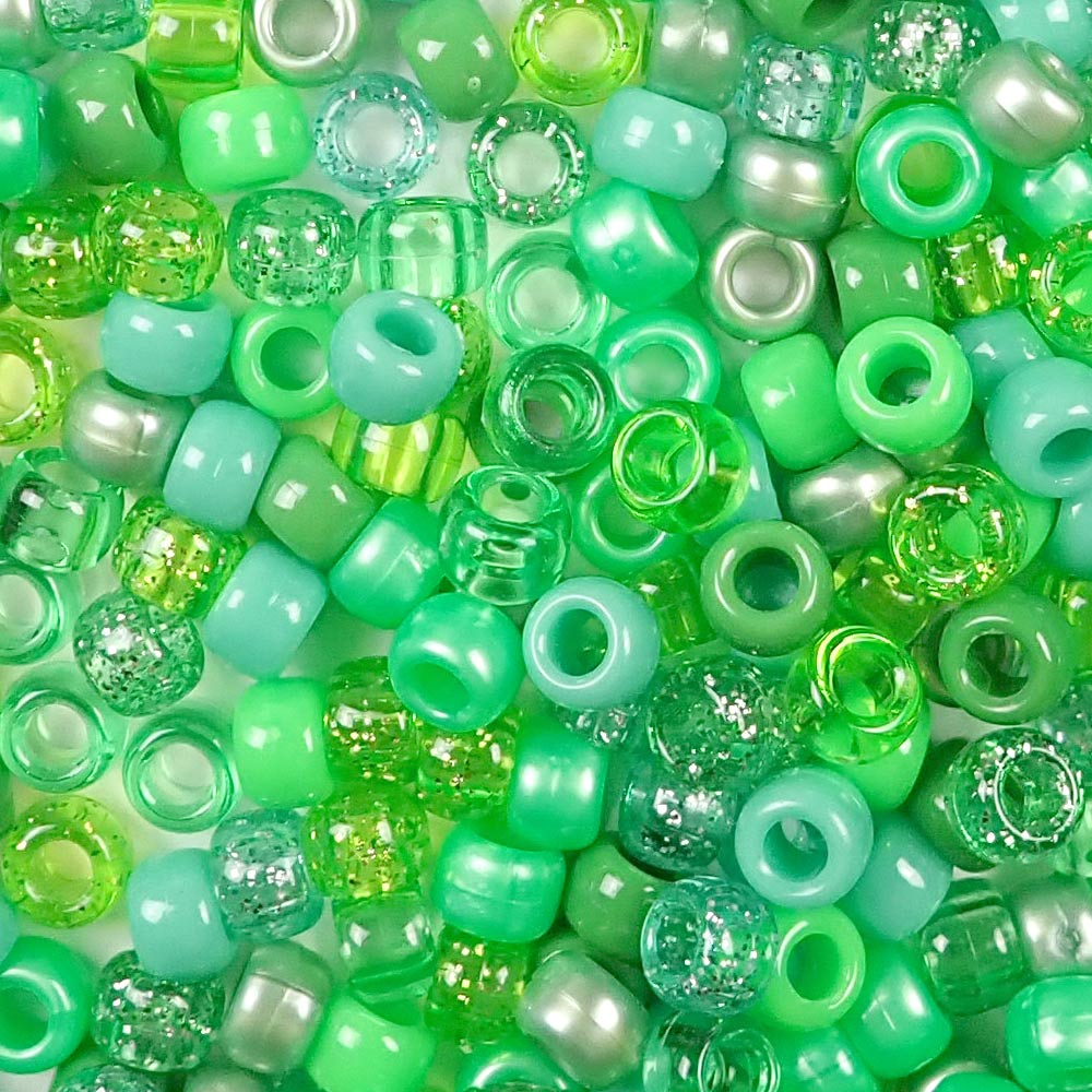 Green Apple Multi Color Mix Plastic Craft Pony Beads, Plastic Bead Size 6 x 9mm in a bulk bag