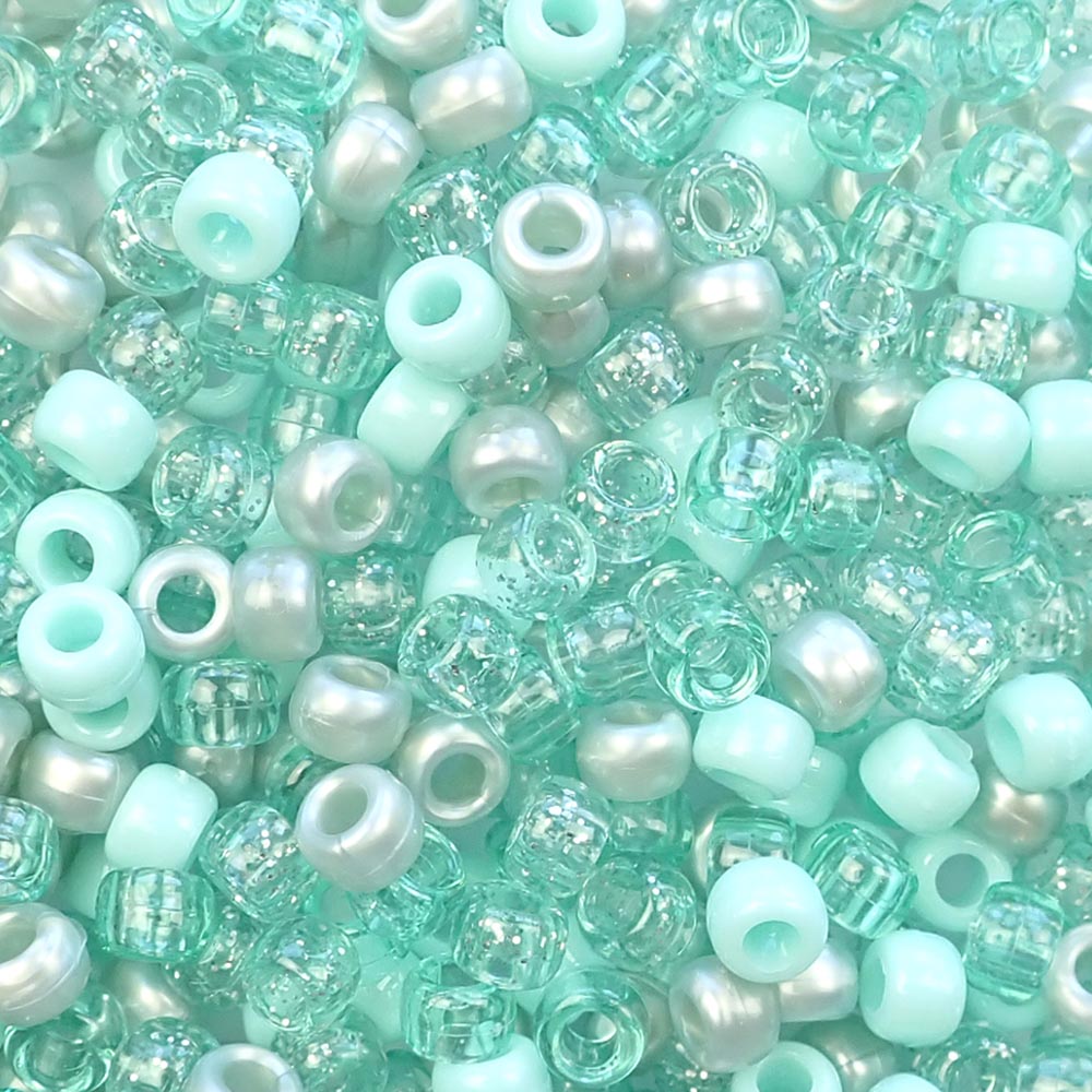 Sea Green Multicolor Mix Plastic Pony Beads 6 x 9mm