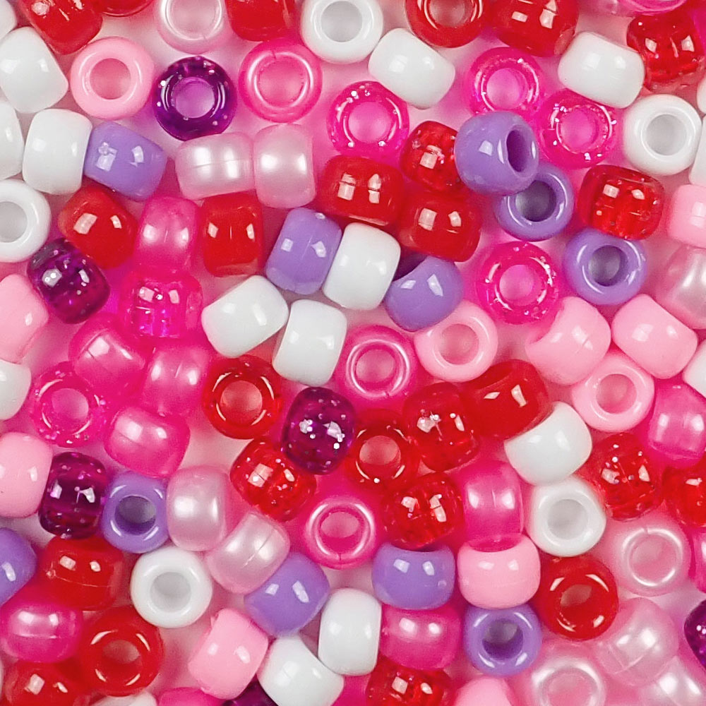 Valentine's Day Multi Color Plastic Craft Pony Beads, Bead Size 6 x 9mm in a bulk bag
