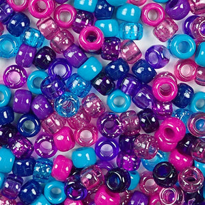 Dark Berry Inspired Blue and Purple Plastic Craft Pony Beads, Plastic Bead Size 6 x 9mm in a bulk bag