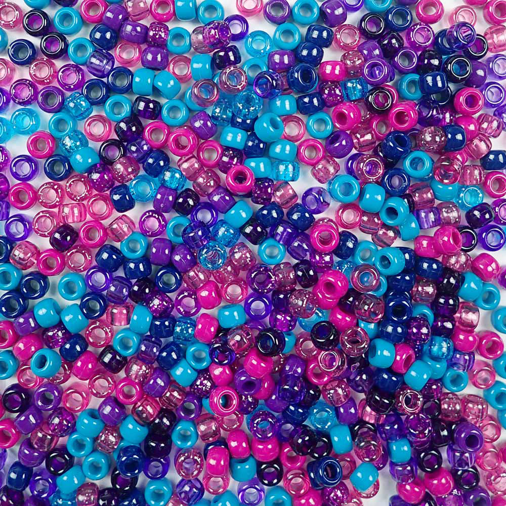 Dark Berry Inspired Blue and Purple Plastic Craft Pony Beads, Plastic Bead Size 6 x 9mm in a bulk bag